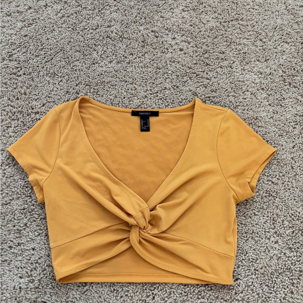 Forever 21 Mustard Yellow Twist-Front Crop Top